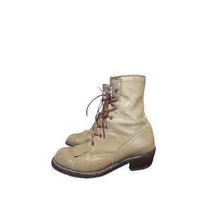 Justin Kiltie Roper Fringe Beige Western Cowgirl Boots Women's 4 B USA Made VTG